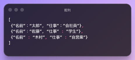 JSONアレイの形式の例